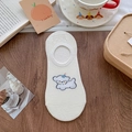 Weiße unsichtbare Baumwollsocken mit süßer Hunde-Stickerei und rutschfestem Silikon-Grip - Einheitsgröße / Weißer Welpe