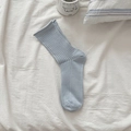 Light blue ribbed cotton crew socks with soft texture for casual daily wear - Blue