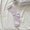 Lavender purple ribbed crew socks with stylish rolled edges for a casual summer look - Purple