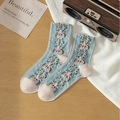 Calze vintage azzurre con ricami floreali e dettagli retrò per un look artistico - Taglia unica / Stile Punta Cachi