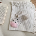 Calzini a rete beige con pois neri e punta rosa su tessuto a nido d'ape bianco - Taglia unica / Cachi