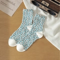 Calze retrò con motivi geometrici blu e bianchi con punta e tallone in bianco a contrasto - Taglia unica / Stile Punta Bianca
