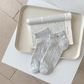 Light grey cotton mesh socks with cute bear embroidery and vertical ribbed texture - One Size / Gray