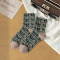 Calze retrò verde scuro stile palazzo con motivi floreali jacquard in rilievo vintage - Taglia unica / Stile Punta Caffè
