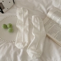 White cotton blend crew socks with hollow heart jacquard pattern and lace trim - One Size / Ice Cream White