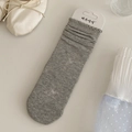 Grey hollow-out knit crew socks with delicate bow details and ruffled elastic cuffs - Light Grey