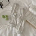 Light gray hollow heart mid-calf socks with delicate lace trim in soft knitted cotton - One Size / Light Grey