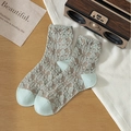 Vintage palace style khaki and mint green floral crew socks with embossed patterns - One Size / Light Green Toe Style