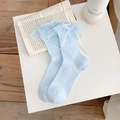 Calze Lolita azzurre con delicati volant in pizzo e dettaglio fiocco in nastro - Taglia unica / Blu