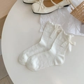 Calze bianche a rete a metà polpaccio con fiocco e bordo ondulato dolce - Taglia unica / Bianco