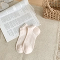 Calze a rete beige con strisce verticali e polsini a volant per donna - Taglia unica / Rosa Chiaro