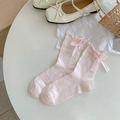 Calze a rete rosa chiaro con fiocchi e bordi a volant in stile Mary Jane casual - Taglia unica / Rosa Chiaro