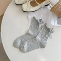 Calze grigie a rete con fiocco e bordo a volant in stile giapponese dolce - Taglia unica / Grigio