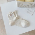 Cream white crew socks featuring colorful confetti yarn and cute ice cream embroidery - Ice Cream Embroidery (M5024)