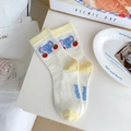 Calcetines de algodón crema con diseño de elefante, detalles amarillos y fresas - Elefante Tomate