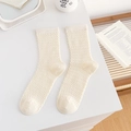 Cream white mid-calf socks with textured waffle knit pattern in premium combed cotton - One Size / Cream White Fine Knit Texture