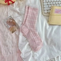 Sweet pink and white striped crew socks with lace trim detail on soft fabric - One Size / Pink