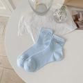 Light blue ballet-style ribbed socks with cute bow detail and small bead decoration - Light Blue