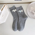 Calze grigie con motivo cane Westie e un fiocco blu in rilievo decorativo - Grigio