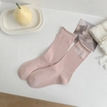 Summer light pink crew socks with white lace floral trim and soft rolled cuffs - Pink Rolled Edge Pair