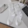 Calze bianche con tripli polsini a balze e trama a maglia a coste fitte - Taglia unica / Bianco