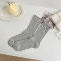Japanese style gray mid-calf socks with delicate ribbon bow and floral knit texture - Grey Bow 1 Pair