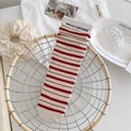 Retro red and white striped crew socks with colorful speckles and rolled edge cuff - Red Stripes