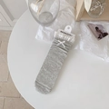 Light gray ribbed mid-calf socks with white lace trim and sweet bow detail - Gray with Bowknot
