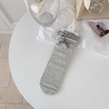 Light grey striped calf socks with a black and white checkered bow and ruffled edge - Grey Plaid Bow