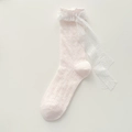 Zoete roze kanten sokken met verticaal gebreid patroon en witte kanten ruches - Eén maat / Roze 1 Paar