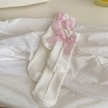 Weiße Lolita-Kniestrümpfe aus Mesh mit rosa Schleifen für Mädchen und Frauen - Rosa Schleife (1 Paar)