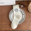 Off-white crew socks with cute puppy embroidery and casual rolled cuff design - Earphone Dog (1 Pair)