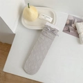 Light gray mesh lace socks featuring satin bow accents and retro hollow knit patterns - Gray