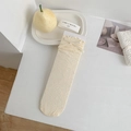 Cream-colored mesh lace socks featuring delicate silk bows and floral hollow-out patterns - Beige