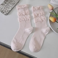 Light pink mesh socks with triple-layered ruffle trim in sweet candy style - One Size / Pink