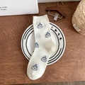 Cute white crew socks featuring repeated blue hat bear patterns in a minimalist style - Hat Dog (1 Pair)