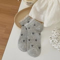 Calcetines cortos gris claro con motivos de lazos negros y borde de encaje blanco - Gris Lazo Negro