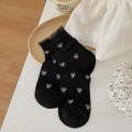 Sweet ballet style black ankle socks with lace trim and white bow patterns - Black with White Bow