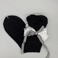 Zwarte dames Lolita-sokken met witte kantrand en geblokte strikjes voor dames - Bubble Cuff / Zwart met zwarte geruite strik
