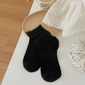 Elegant black lace-trimmed ankle socks with delicate ruffled edges and ribbed texture - Black