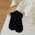 Black lace trim socks with white polka dots and sweet ballet style design - Black Background Polka Dots