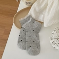 Grey lace socks with black polka dots and white ruffled trim in ballet style - Gray Polka Dot