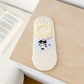 Breathable low cut cotton socks with cute cow cartoon pattern and colorful speckled yarn - Cat One Pair