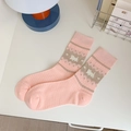 Atmungsaktive Netzsocken in Rosa mit süßem weißem Hund- und Herz-Jacquard-Muster - Einheitsgröße / Rosa Orange
