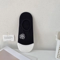 Women's black invisible boat sock with white toe and elegant rose embroidery detail - Rose Black Base