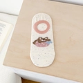 Beige no-show sock with cute bear pattern, colorful dots, and breathable pink elastic cuff - Bear One Pair