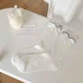 Calze bianche con motivo jacquard a spina di pesce e polsini grigi a balze in stile giapponese - Volant Bicolore