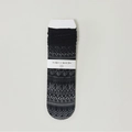 Japanese style black mesh lace socks with intricate hollow-out floral pattern details - One Size / Black