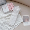 Sweet white sheer tulle socks with velvet polka dots and elegant ribbon bow tie - White