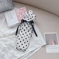 Sheer white mesh socks with black polka dots and a delicate ribbon bow detail - White with Black Polka Dots